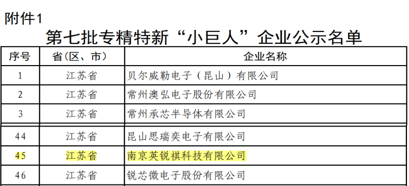 喜讯！南京英锐祺科技荣获国家级专精特新 “小巨人”企业称号(图1)